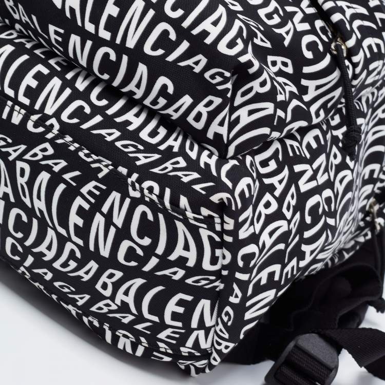 Pre Owned Balenciaga Black/White All Over Logo Print Nylon Backpack