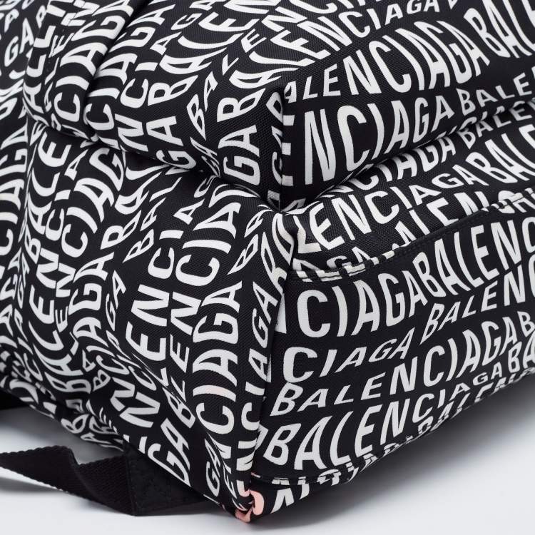 Pre Owned Balenciaga Black/White All Over Logo Print Nylon Backpack