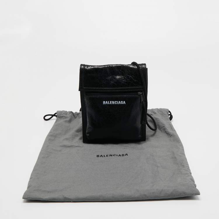 Pre Owned Balenciaga Black Leather Explorer Crossbody Bag
