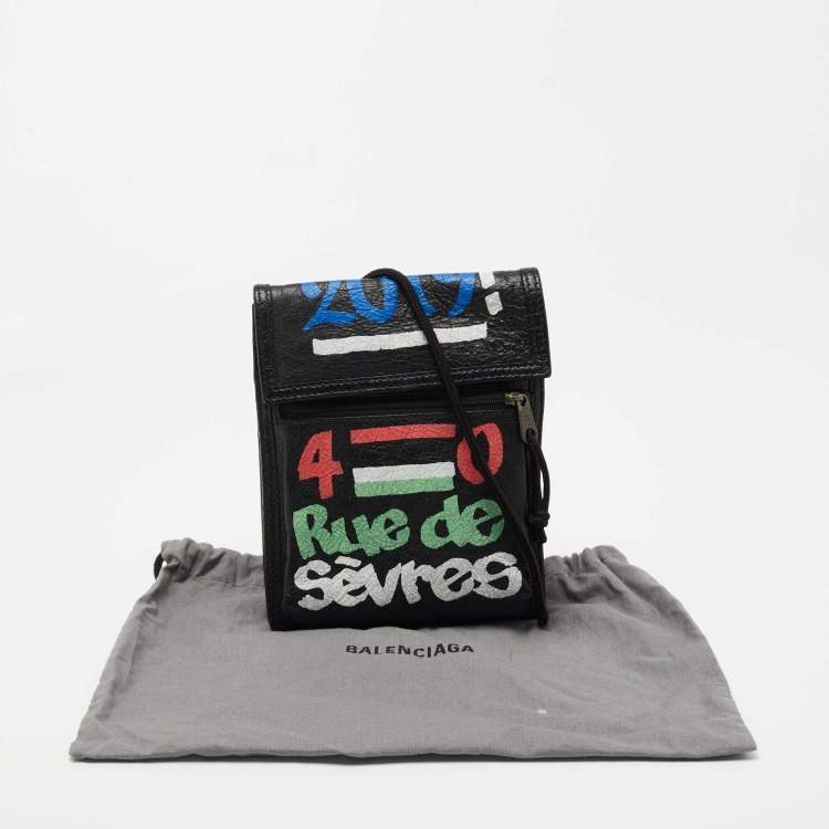 Pre Owned Balenciaga Black Leather Graffiti Explorer Pouch