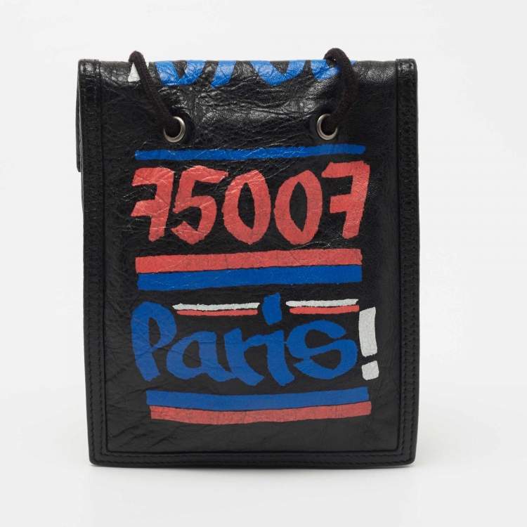 Pre Owned Balenciaga Black Leather Graffiti Explorer Pouch