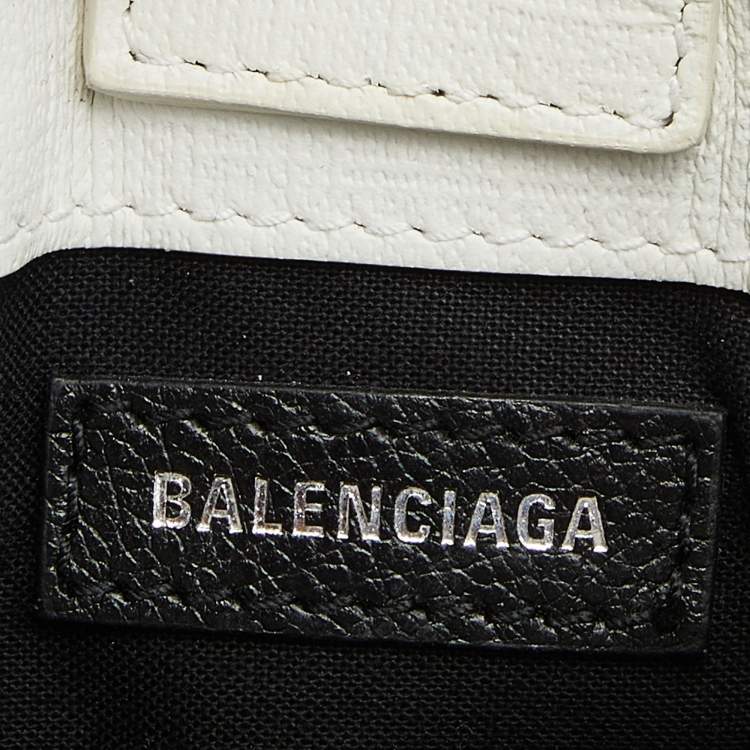 Pre Owned Balenciaga White/Black Leather North South Crossbody Bag