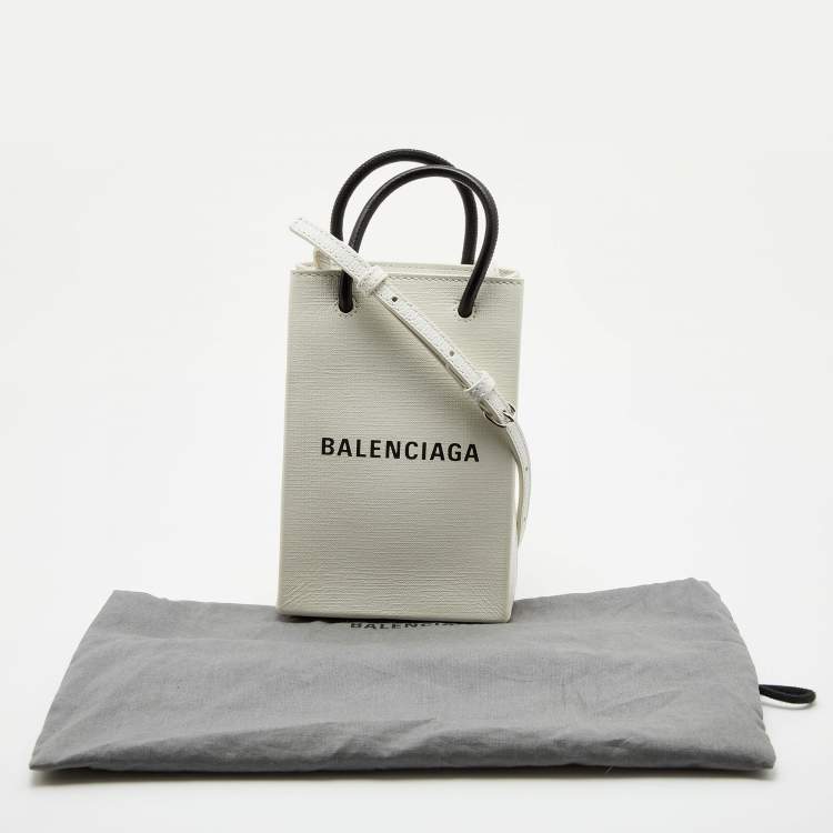 Pre Owned Balenciaga White/Black Leather North South Crossbody Bag