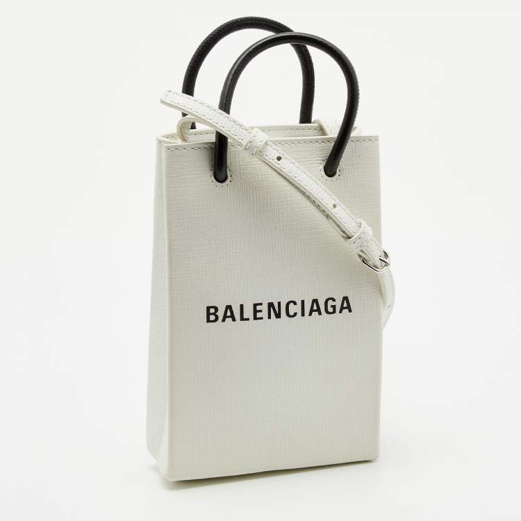Pre Owned Balenciaga White/Black Leather North South Crossbody Bag