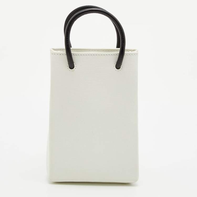 Pre Owned Balenciaga White/Black Leather North South Crossbody Bag