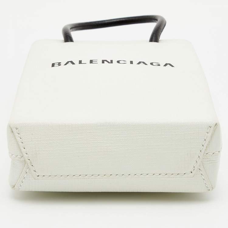 Pre Owned Balenciaga White/Black Leather North South Crossbody Bag