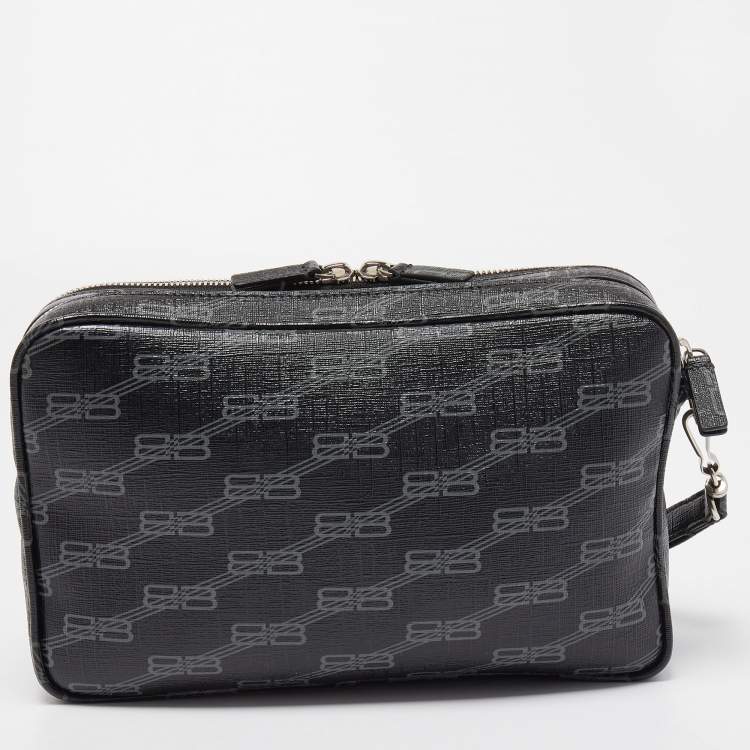 Pre Owned Balenciaga Black BB Monogram Coated Canvas Everyday Pouch
