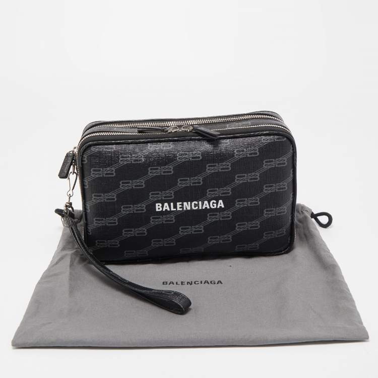 Pre Owned Balenciaga Black BB Monogram Coated Canvas Everyday Pouch