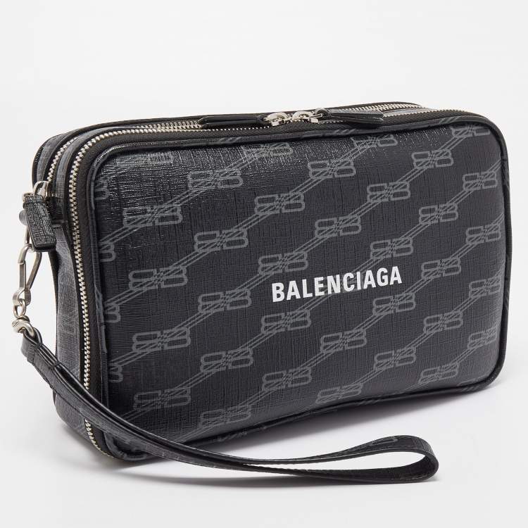 Pre Owned Balenciaga Black BB Monogram Coated Canvas Everyday Pouch