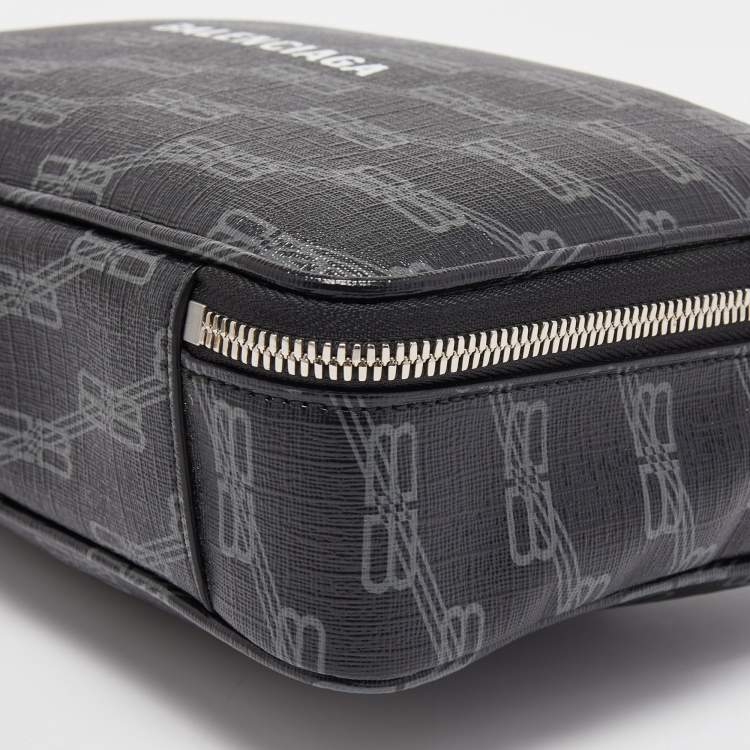 Pre Owned Balenciaga Black BB Monogram Coated Canvas Everyday Pouch
