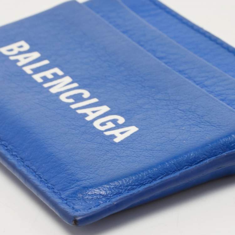 Pre Owned Balenciaga Blue Leather Logo Card Holder