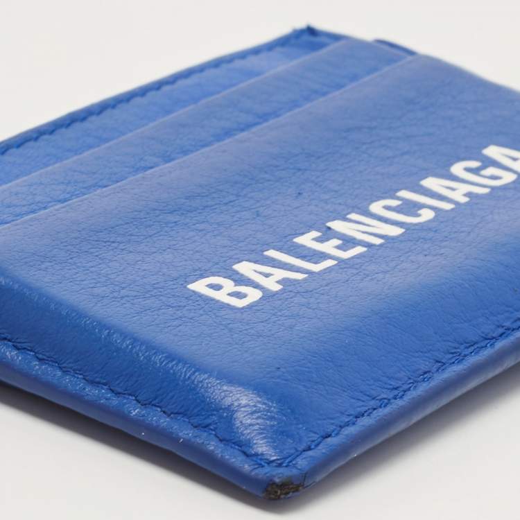 Pre Owned Balenciaga Blue Leather Logo Card Holder