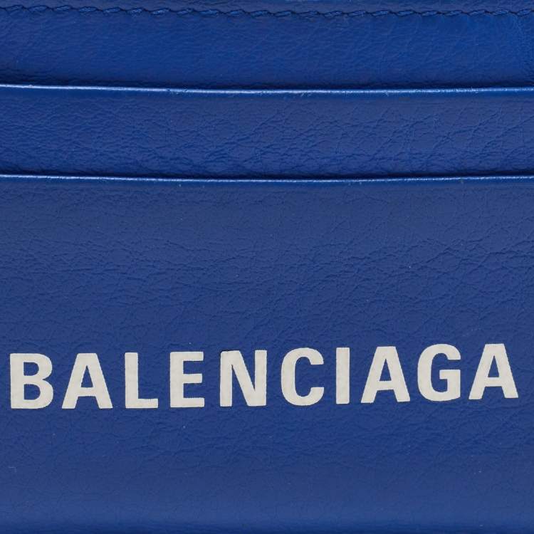 Pre Owned Balenciaga Blue Leather Logo Card Holder