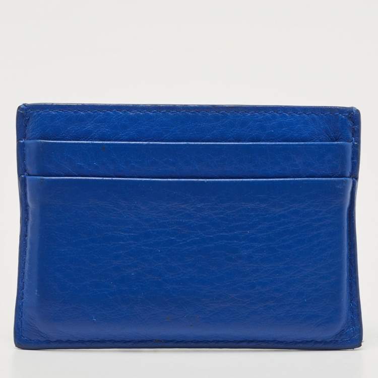 Pre Owned Balenciaga Blue Leather Logo Card Holder