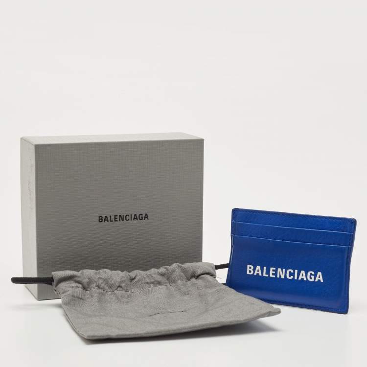 Pre Owned Balenciaga Blue Leather Logo Card Holder