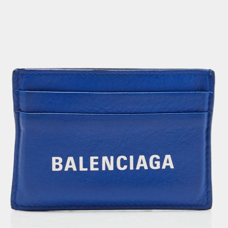 Pre Owned Balenciaga Blue Leather Logo Card Holder