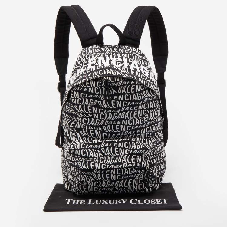 Pre Owned Balenciaga Black/White Nylon Wave Logo Backpack