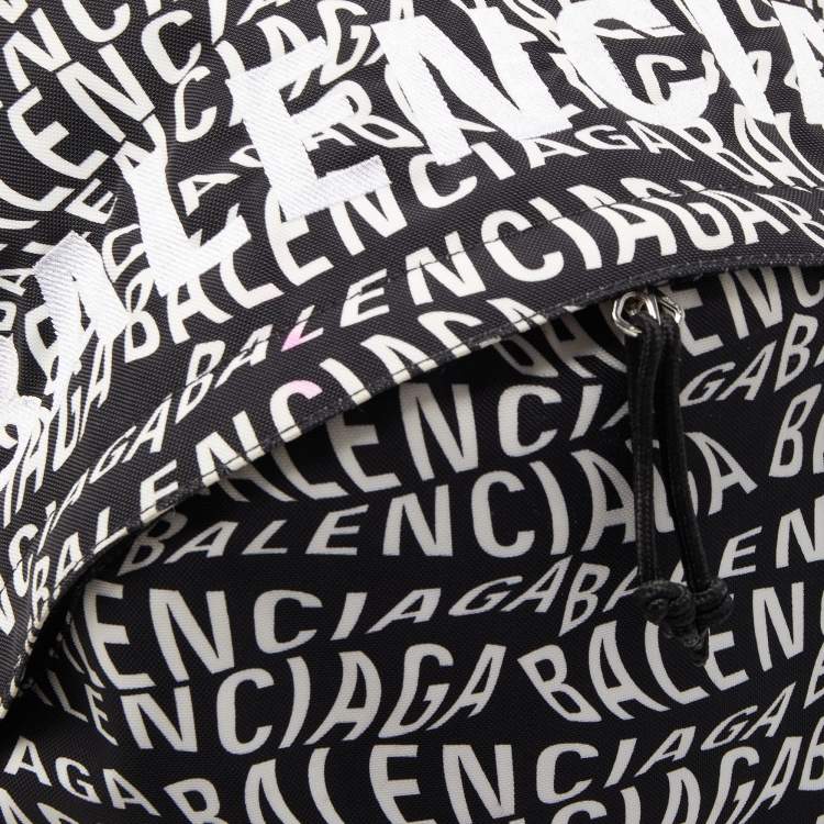 Pre Owned Balenciaga Black/White Nylon Wave Logo Backpack