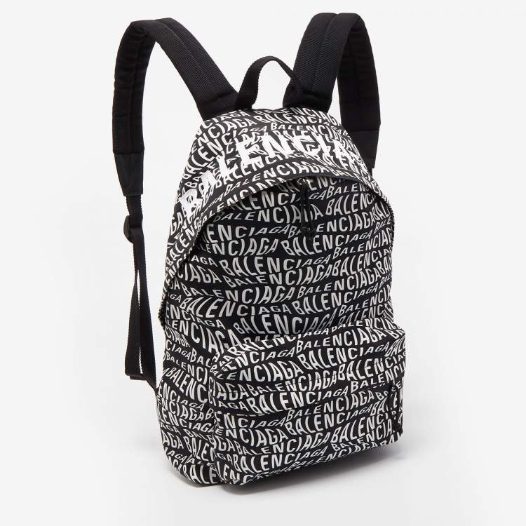 Pre Owned Balenciaga Black/White Nylon Wave Logo Backpack