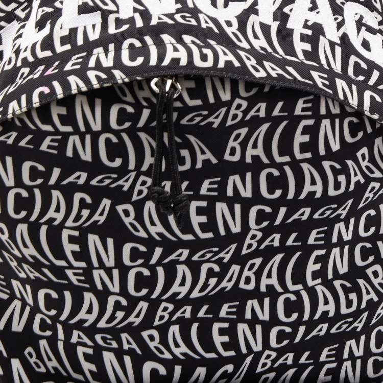 Pre Owned Balenciaga Black/White Nylon Wave Logo Backpack