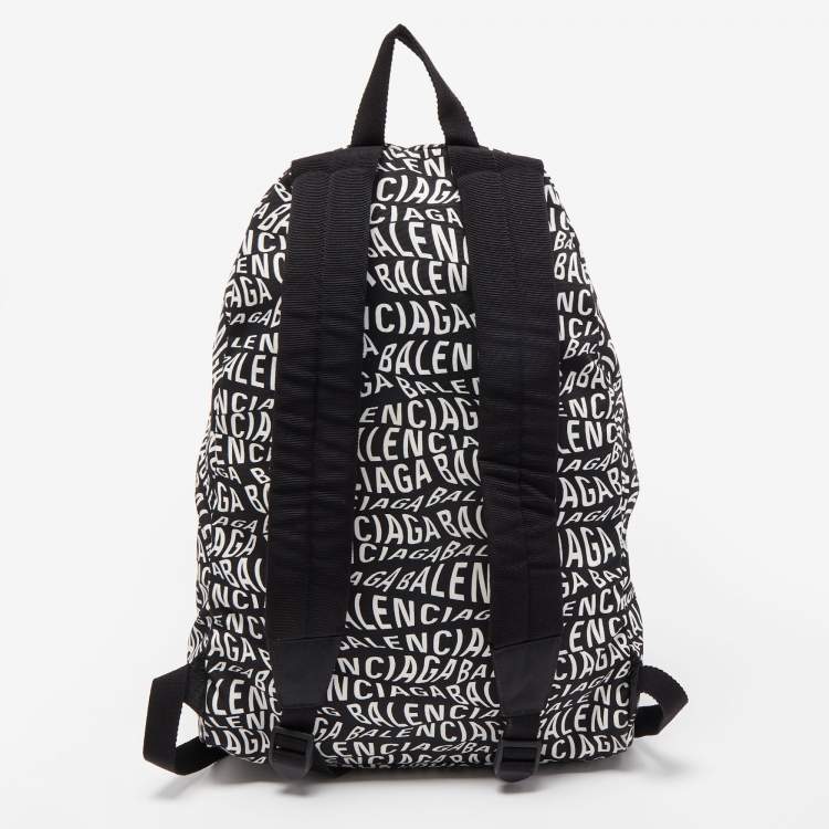 Pre Owned Balenciaga Black/White Nylon Wave Logo Backpack