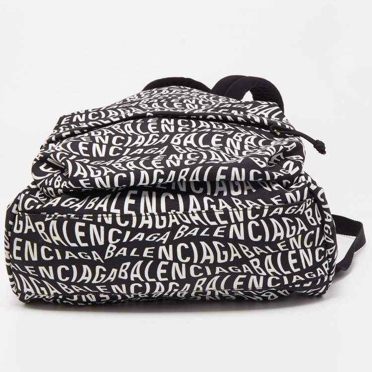 Pre Owned Balenciaga Black/White Nylon Wave Logo Backpack