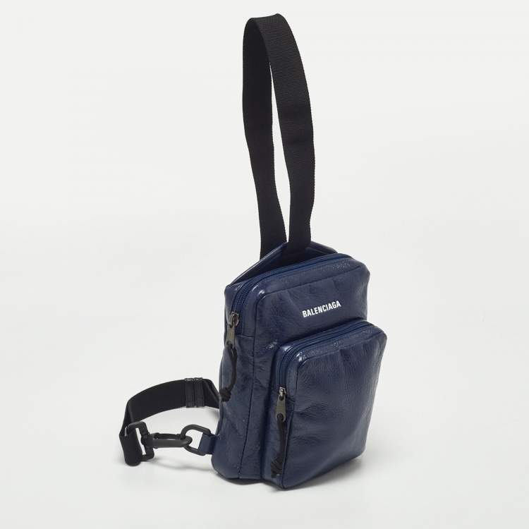 Pre Owned Balenciaga Blue Leather Explorer Crossbody Bag