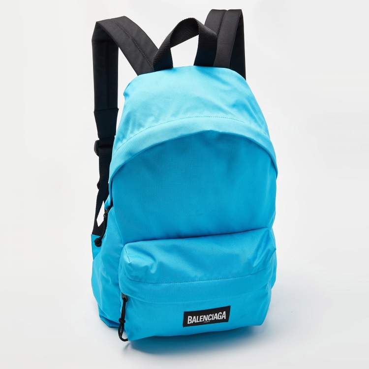 Pre Owned Balenciaga Blue Nylon Explorer Logo Backpack