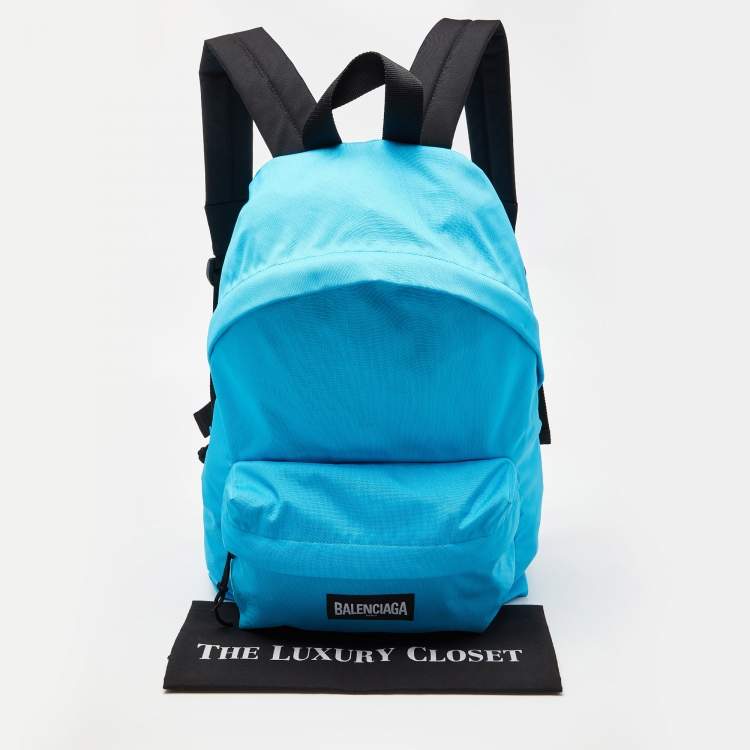 Pre Owned Balenciaga Blue Nylon Explorer Logo Backpack
