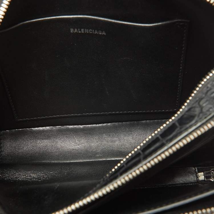 Pre Owned Balenciaga Black Croc Embossed Leather Wristlet Pouch