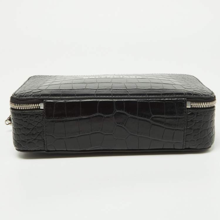 Pre Owned Balenciaga Black Croc Embossed Leather Wristlet Pouch
