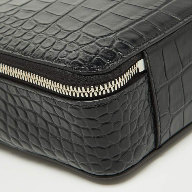 Pre Owned Balenciaga Black Croc Embossed Leather Wristlet Pouch
