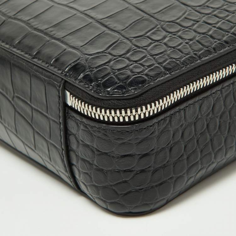 Pre Owned Balenciaga Black Croc Embossed Leather Wristlet Pouch