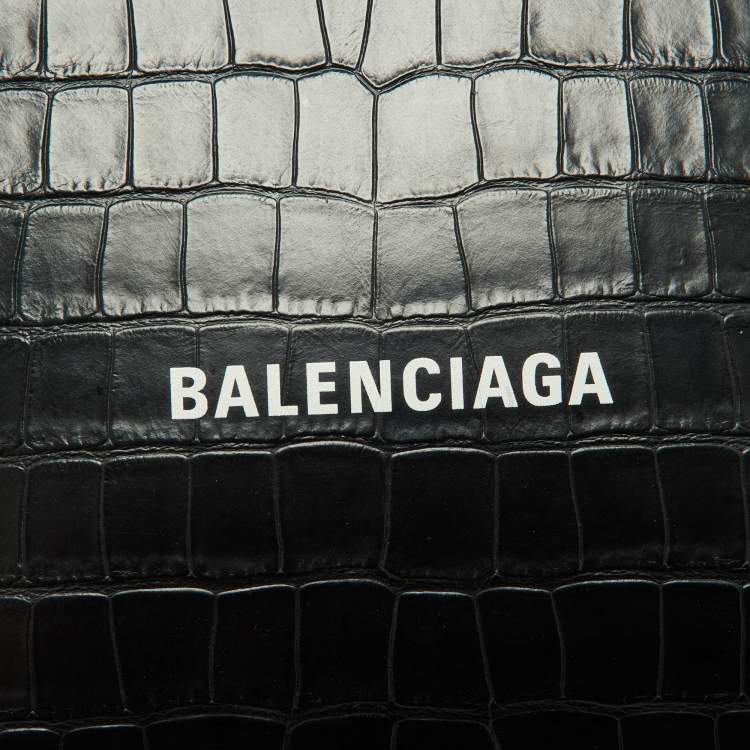 Pre Owned Balenciaga Black Croc Embossed Leather Wristlet Pouch