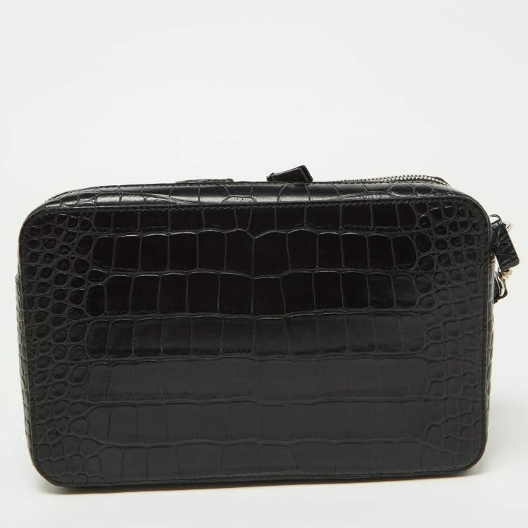 Pre Owned Balenciaga Black Croc Embossed Leather Wristlet Pouch