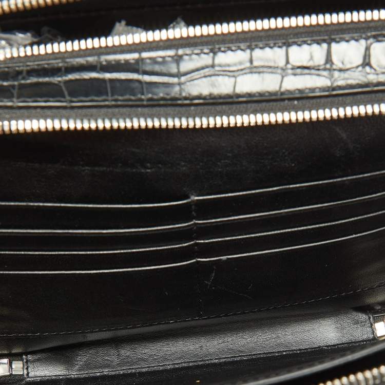 Pre Owned Balenciaga Black Croc Embossed Leather Wristlet Pouch