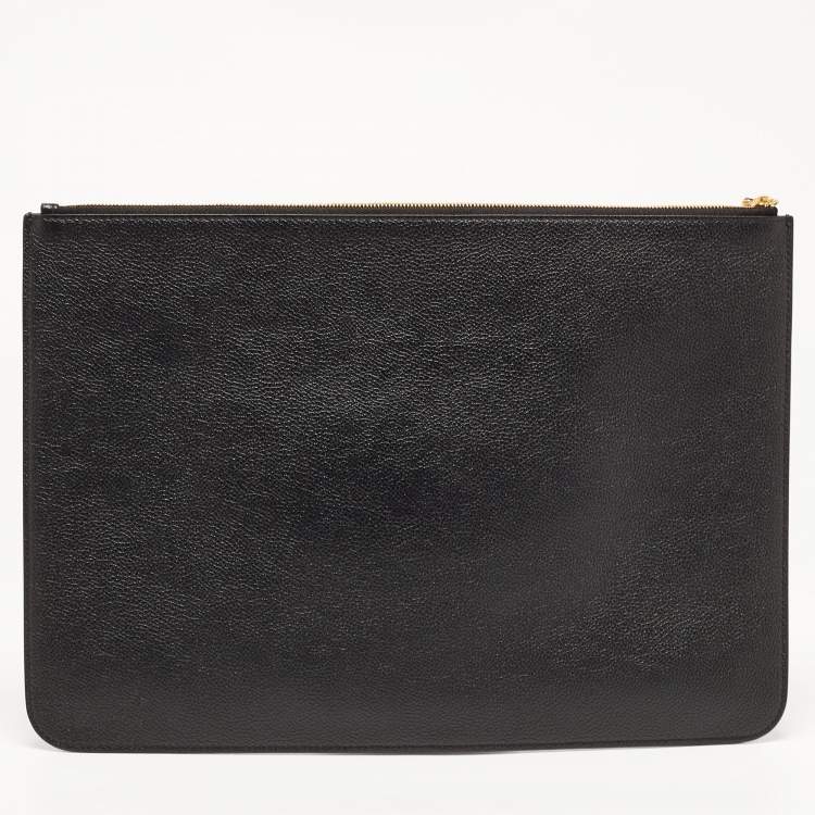 Pre Owned Balenciaga Black Leather Zip Pouch