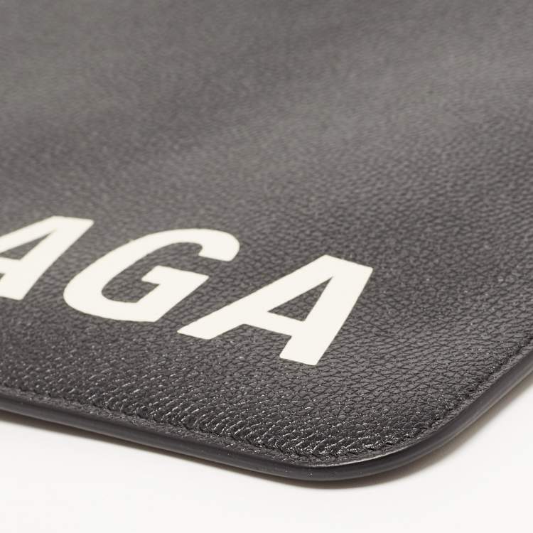 Pre Owned Balenciaga Black Leather Zip Pouch
