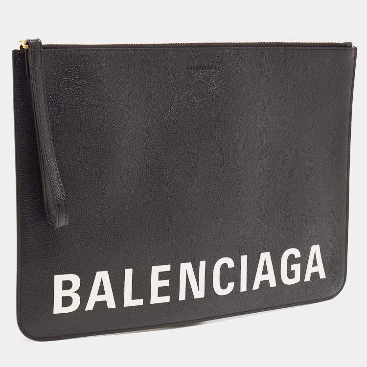 Pre Owned Balenciaga Black Leather Zip Pouch