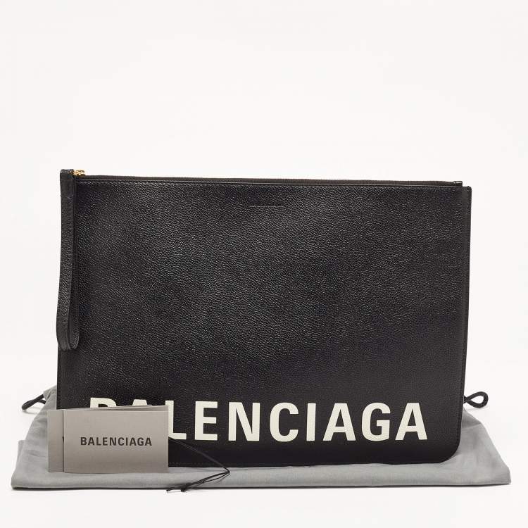 Pre Owned Balenciaga Black Leather Zip Pouch