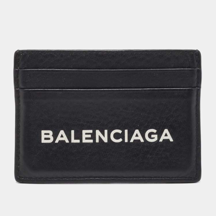 Pre Owned Balenciaga Black Leather Logo Card Holder