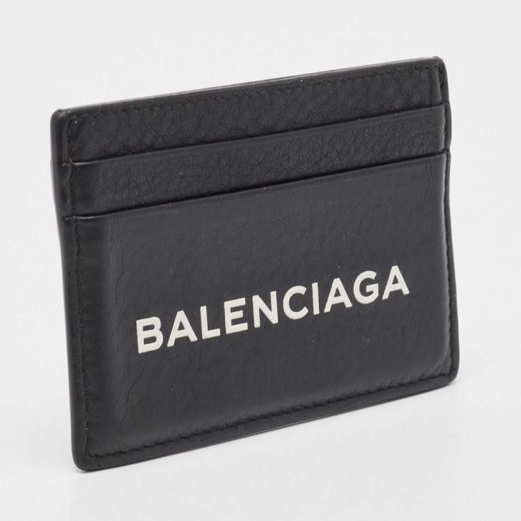 Pre Owned Balenciaga Black Leather Logo Card Holder