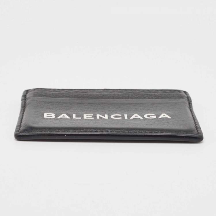 Pre Owned Balenciaga Black Leather Logo Card Holder