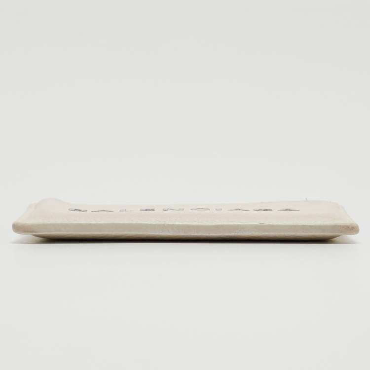 Pre Owned Balenciaga White Leather Logo Card Holder