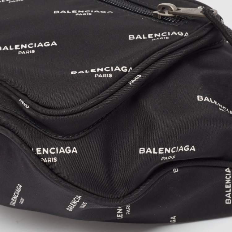Pre Owned Balenciaga Black Nylon Logo Explorer Belt Bag