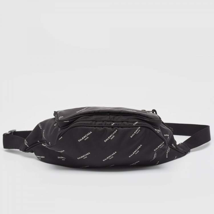 Pre Owned Balenciaga Black Nylon Logo Explorer Belt Bag