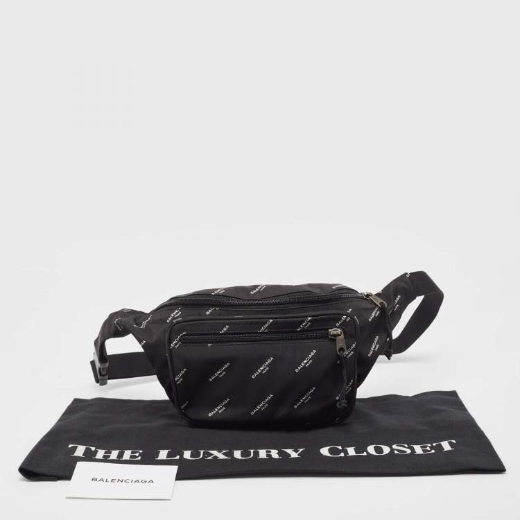 Pre Owned Balenciaga Black Nylon Logo Explorer Belt Bag