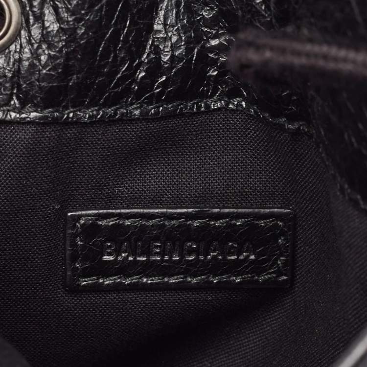 Pre Owned Balenciaga Black Crinkled Leather Graffiti Explorer Strap Pouch