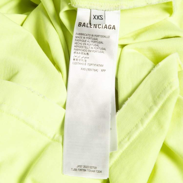 Pre Owned Balenciaga Fluorescent Green Distressed Cotton Oversized T-Shirt XXS