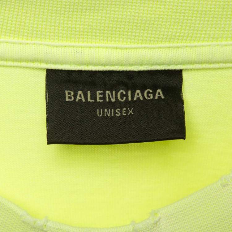 Pre Owned Balenciaga Fluorescent Green Distressed Cotton Oversized T-Shirt XXS